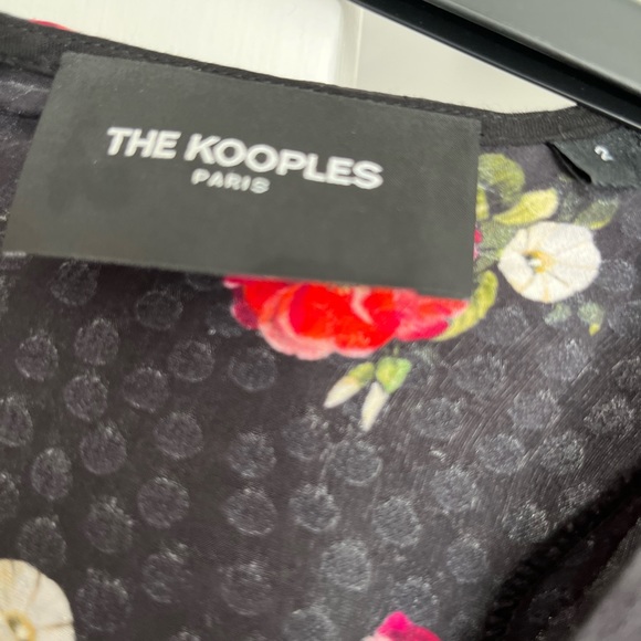 The Kooples Short printed dress with buttoned front black w/red flowers, size 2 - Picture 2 of 6